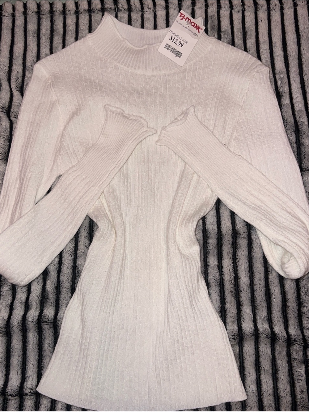 T.J.Maxx White Ribbed Mock Neck Sweater